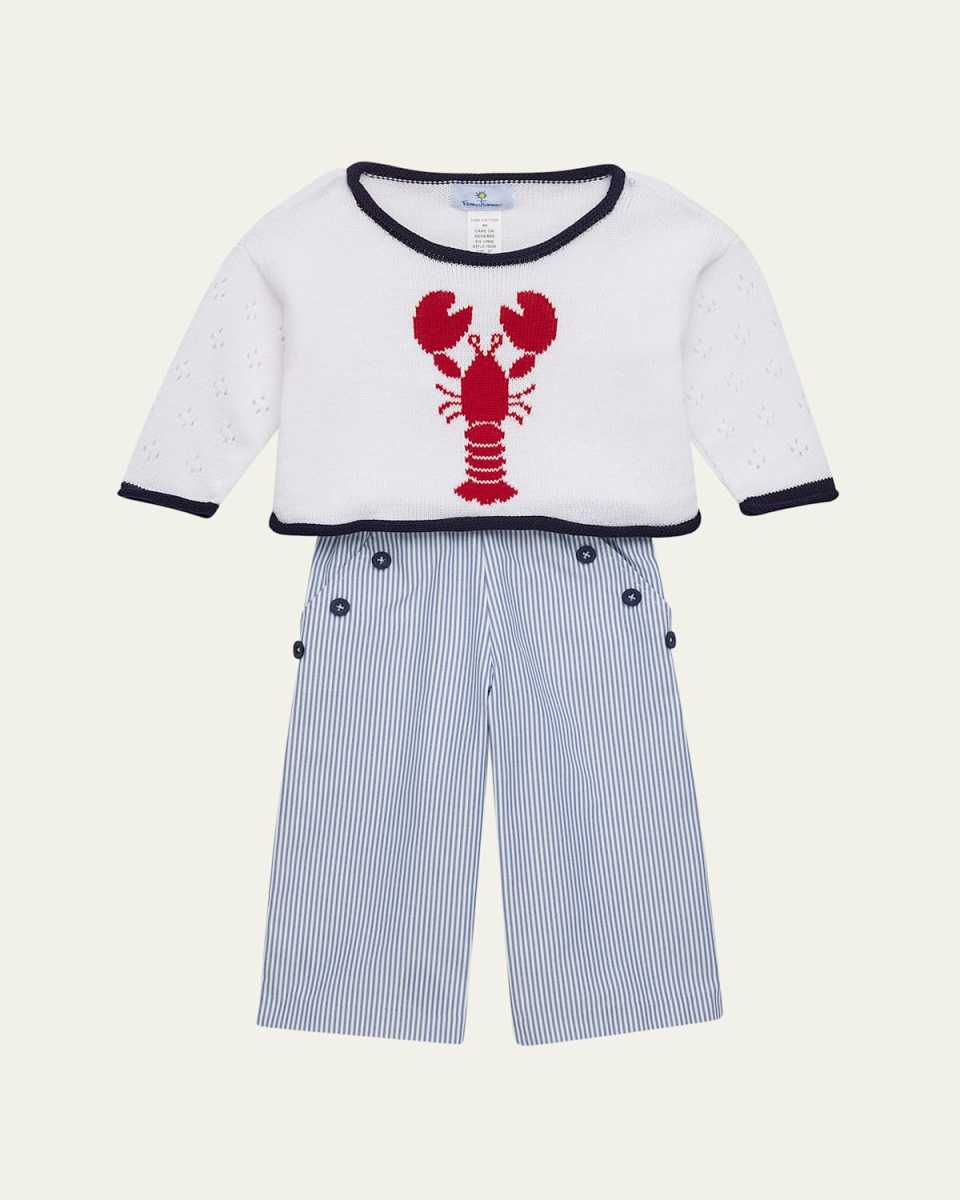 Girl's Lobster Sweater & Striped Pants 2-Piece Set, Size 2-